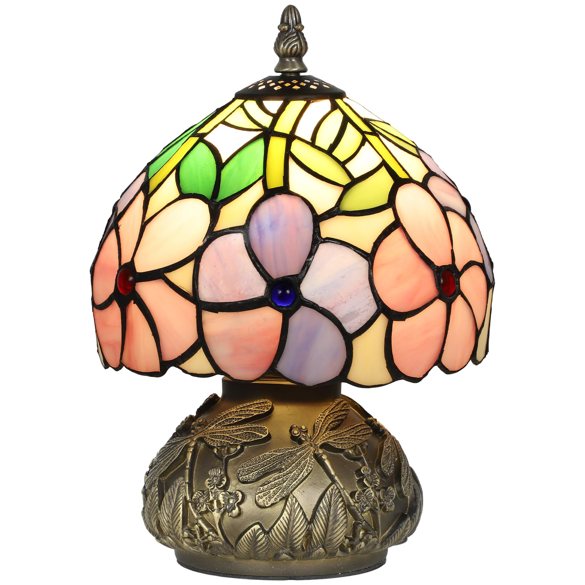 HOMCOM Tiffany Style Stained Glass Table Lamp - Small - Pink