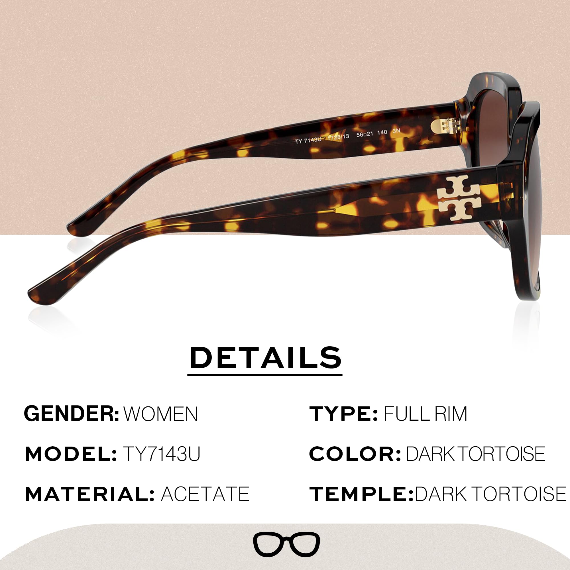 Tory Burch Square Tortoiseshell Sunglasses Navy Blue w/ case TY7143U Tory Burch TY7143U Square Tortoise Sunglasses main image 3