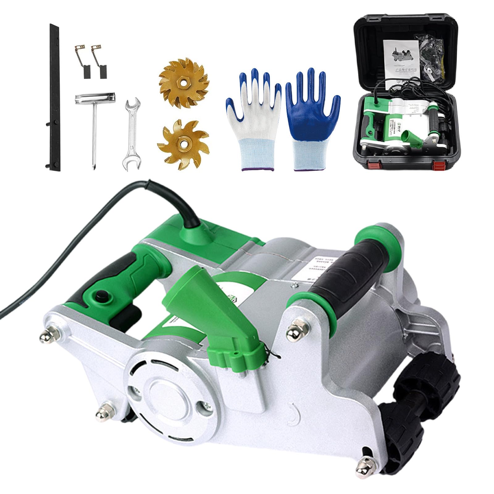 SENJINGHUA Wall Line Cutter, Electric Wall Chaser Slotting Machine, Groove Cutting Concrete Cutter 1100W Wall Groove Cutting Machine for Brick Grooving Slotting Power Masonry Saw Green-110V
