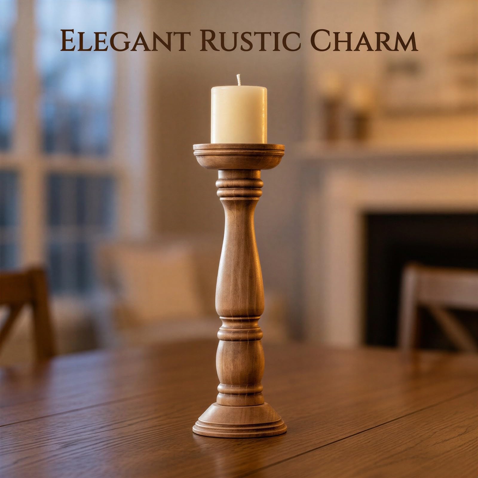 3 STK. Stumpenkerzenhalter-Set, Holzdesign im Landhausstil mit Walnussfinish, in DREI Höhen für Hochzeitsdeko und Kaminsims, dekorativ für Tisch, Regal und Wohnbereich