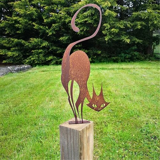 Retro Rusty Metal Cat Fence Topper Decor , Metal Garden Yard Art Summer Farmhouse Home Decor Outdoor Ornaments Décor Courtyard Lawn Gift Ideal For Yard, Patio (Cat)
