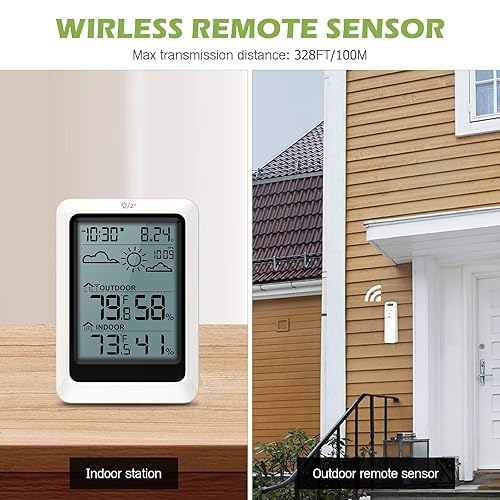 Miniatura 3 de KeeKit Termómetro para interiores y exteriores, estación meteorológica con pantalla LCD grande, monitor de humedad de temperatura mejorado con luz