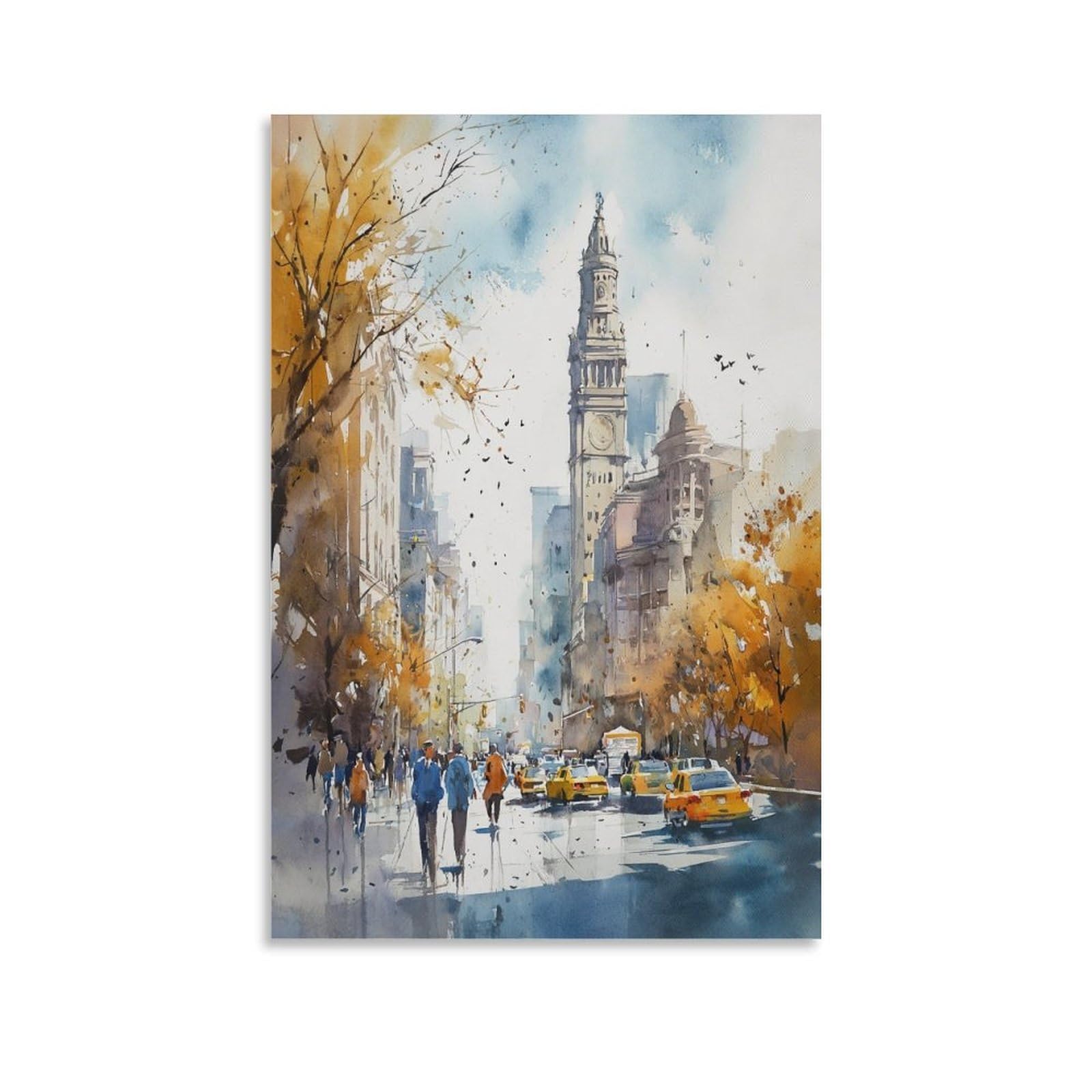 XWYMXZ New York Retro Manhattan 20x30inch(50x75cm) Vintage Travel Poster Watercolor Canvas Art
