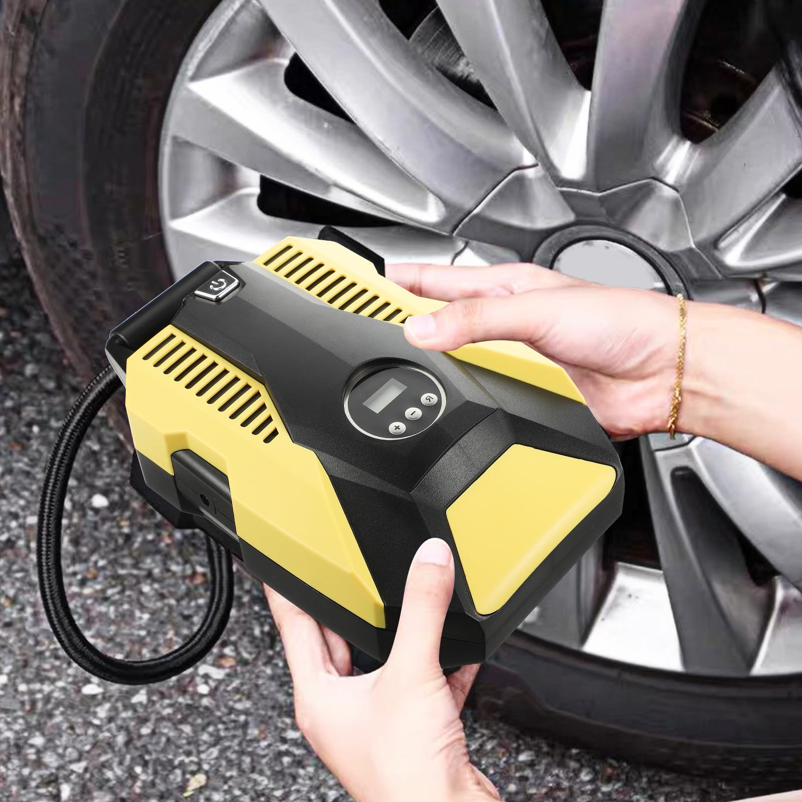BESTOYARD de Aire Portátil Adecuado para Inflar Ruedas Fácilmente con Pantalla Digital Compresor y Parada Automática, Material Abs y Cobre para Neumáticos de Coche