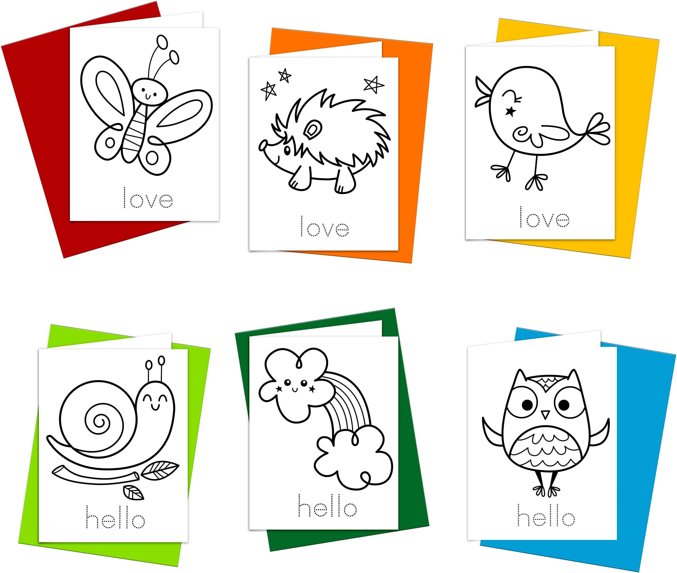 Amazon.com: Coloring Cards: Set of 6 Cards for Kids to Color and ...