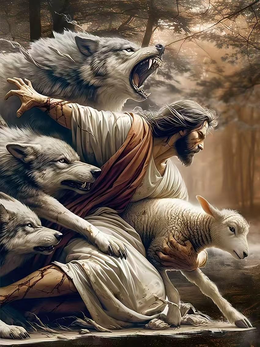 KYOQFVN Jesus and Wolf Diamond Painting Kits for Adults - Christ Diamond Painting Kits for Beginners, Round Diamond Painting Dots DIY for Home Wall Decor, 12x16 inch-image-7