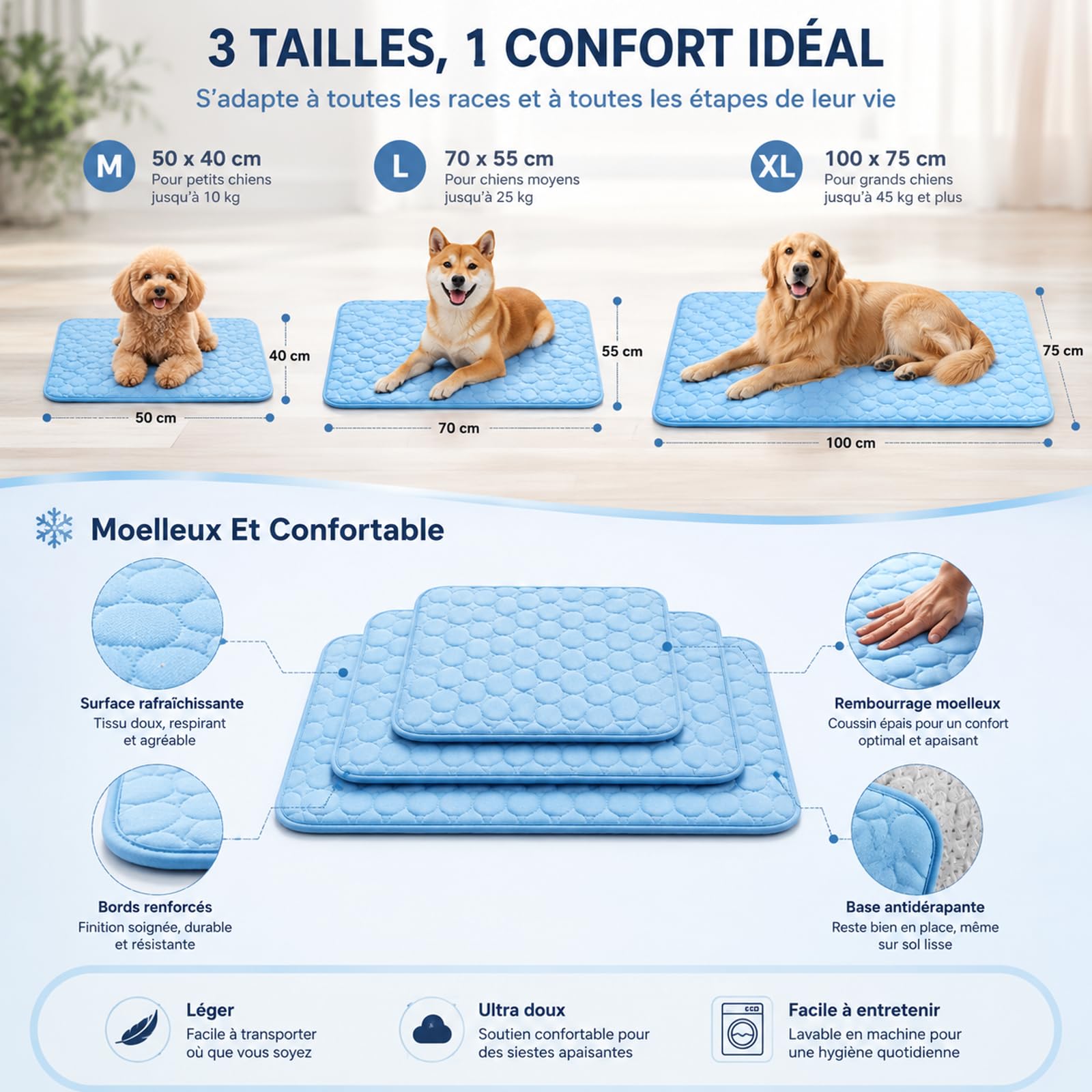 Generico Coolnap Tappetino Rinfrescante per Cani | Il Tappetino Che Rimane Fresco — Anche Dopo Ore Sotto il Tuo Cane. Tappetino Estivo Coolnap: Morbido e Confortevole per Cani, Blu (M)