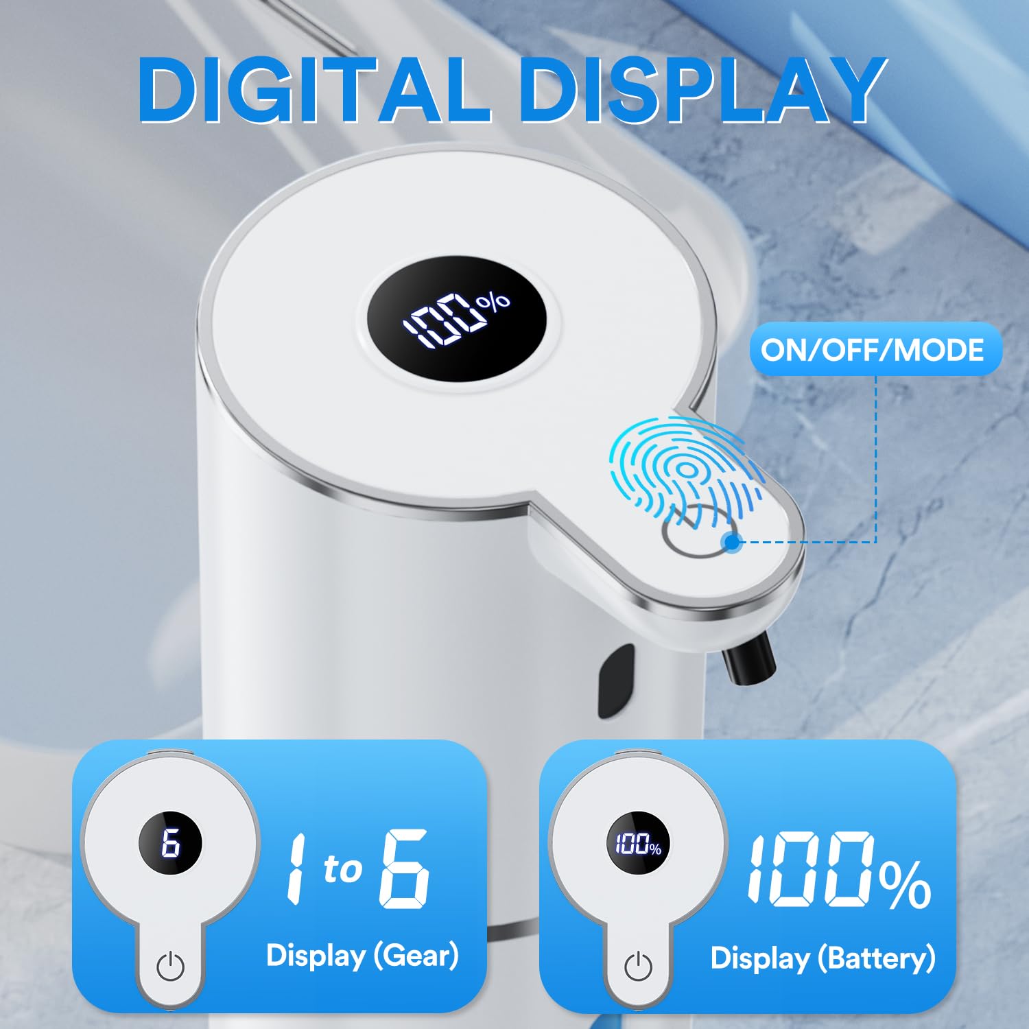 Fachixy Dispensador de jabón automático con Pantalla Digital, sin Contacto, Montaje en Pared, dispensador de jabón de baño, Recargable, 380 ml, IPX5 Impermeable para baño, Cocina