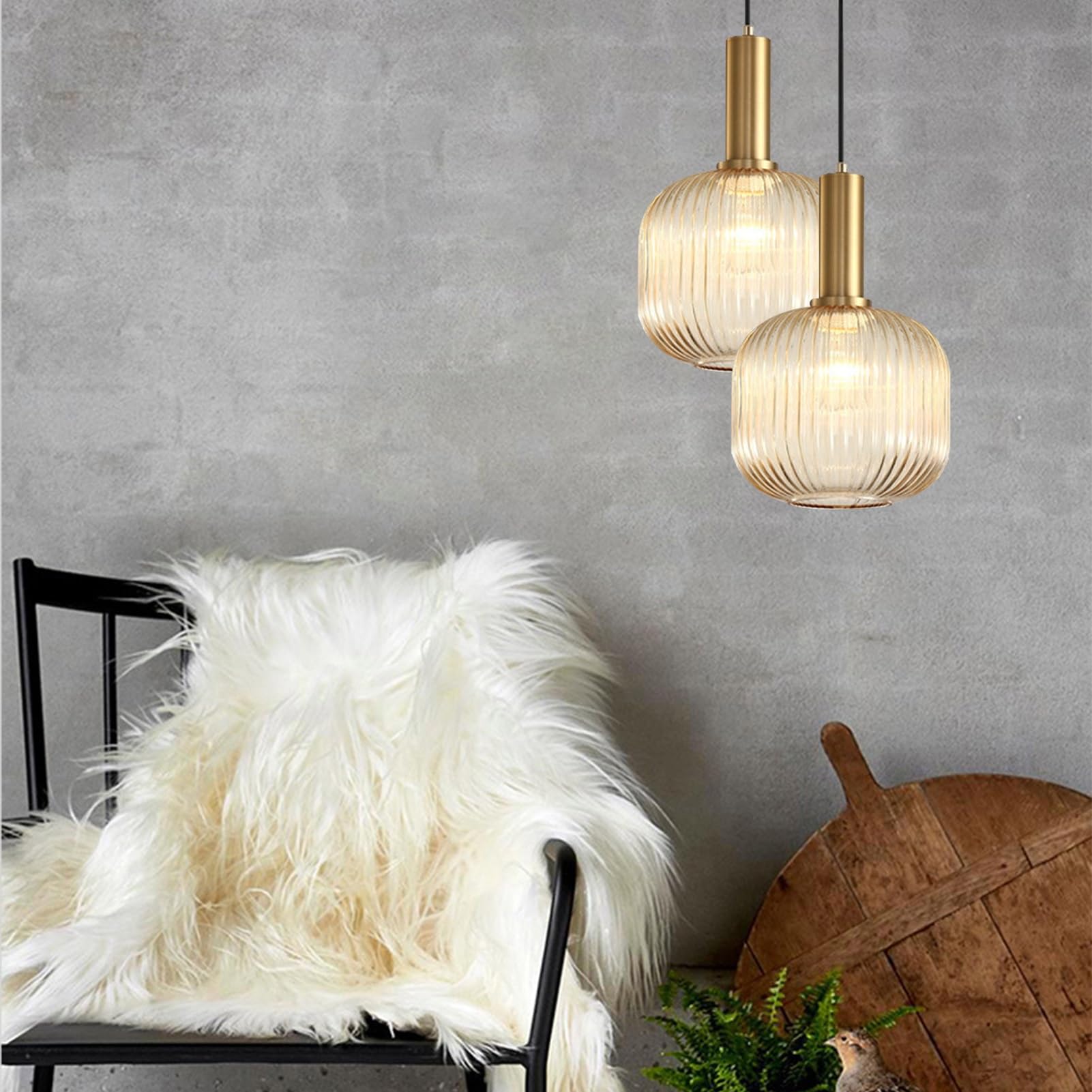 Moderne stil Ohne Stromanschluss Hängelampen mit batterie,Batteriebetriebene Glas Pendelleuchte mit Fernbedienung,Kabellos Hängelampe RGB Farben dimmbar,wiederaufladbare Beleuchtungsvorrichtung.(Amber