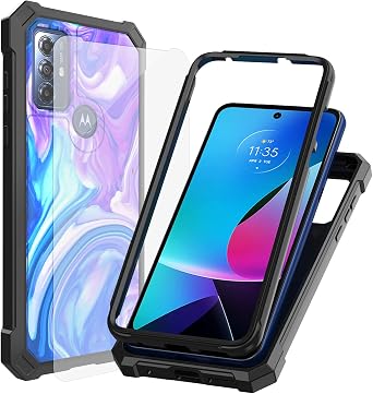 Ailiber Phone Case for Moto G Play 2023, Moto G Power 2022 Case with Screen Protector, 2 Layer Structure Protection, Shock-Absorbing Corner TPU Bumper Cover for Motorola G Play 2023-Blue Purple