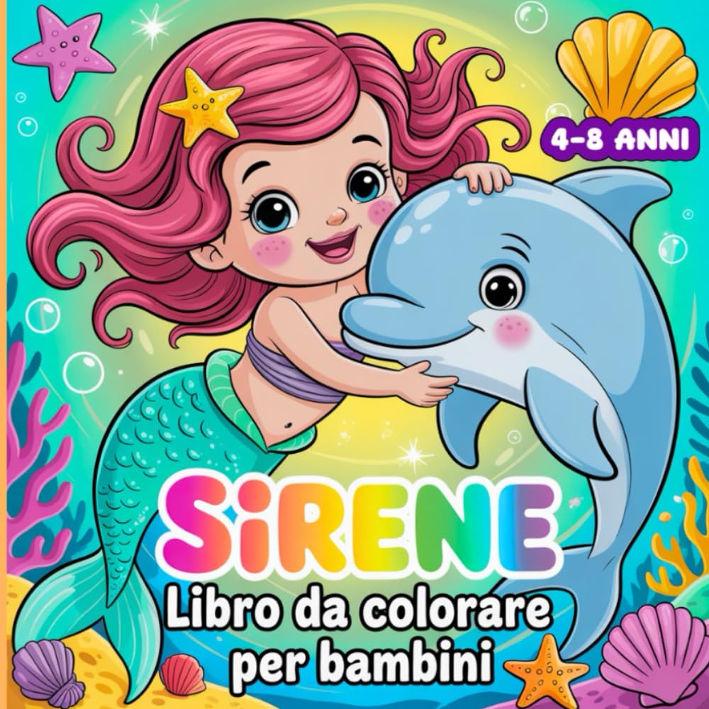 Sirene libro da colorare per bambini: 50 pagine da colorare magiche con simpatiche sirene e amici dell’oceano per bambini dai 4 agli 8 anni