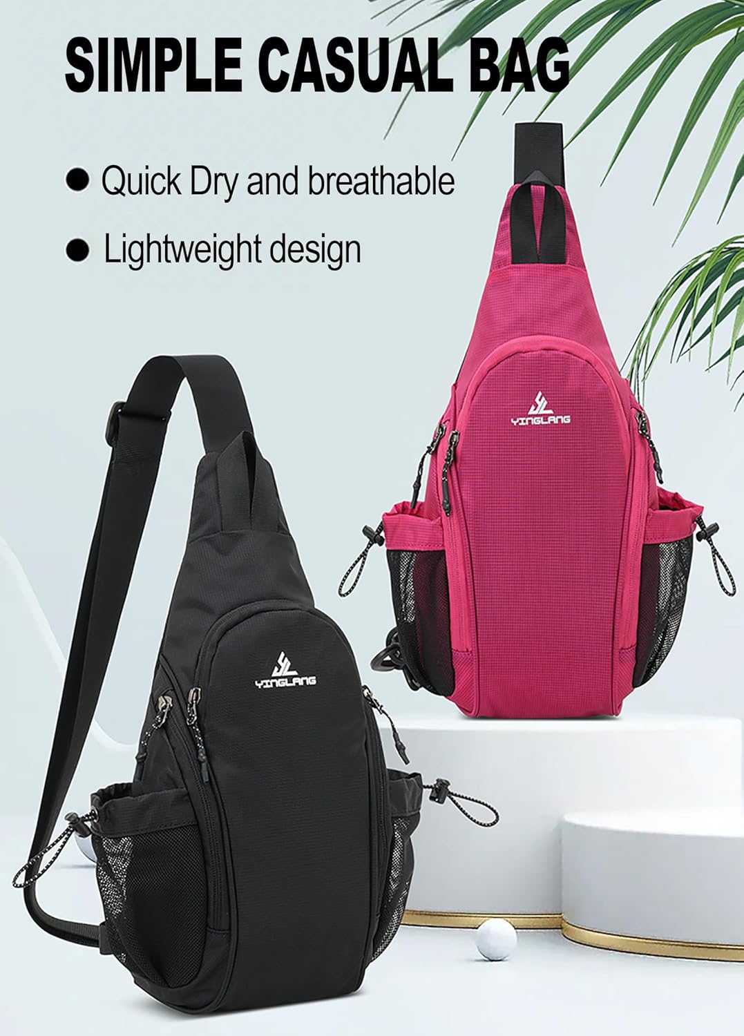 Peicees Small Sling Bag with 2 Bottle Holders (Suitable for 2.5 IN Diameter Bottle), Sling Backpack Crossbody Bag Chest Daypack for Daily Use Travel, Bottle Not Included, Black - Image 9