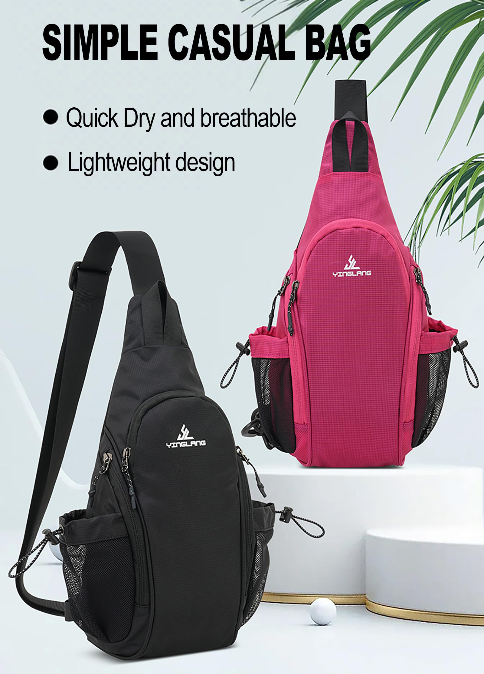 Bolsa pequeña con 2 soportes para botellas, mochila cruzada para uso diario, botella no incluida, Negro -, Pequeño, Bolso bandolera 9
