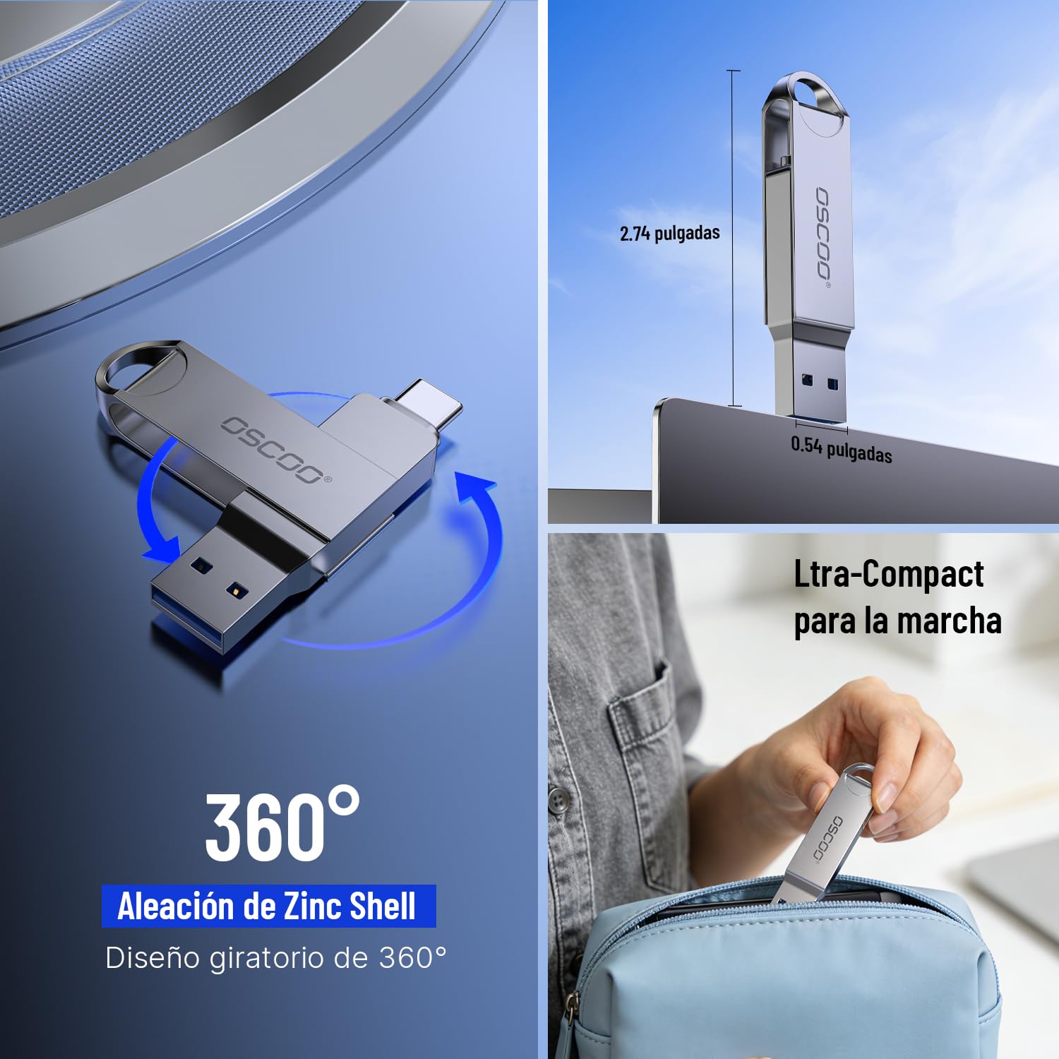 32GB USB Flash Drive USB 3.1 Gen1 Dual USB-C y USB-A Memoria USB Externa Pendrive, Velocidad de Lectura hasta 100MB/s Unidad de Pulgar portátil para Smartphones, portátiles y tabletas