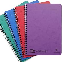 Clairefontaine Europa Notemaker Spiral Notebook | Pack of 4 Notebooks | 120 Detachable Lined Ruled White Pages | Glossy Card Cover, 90gsm Paper | Twin-Wire Bound | A5, Green, Blue, Red, Violet