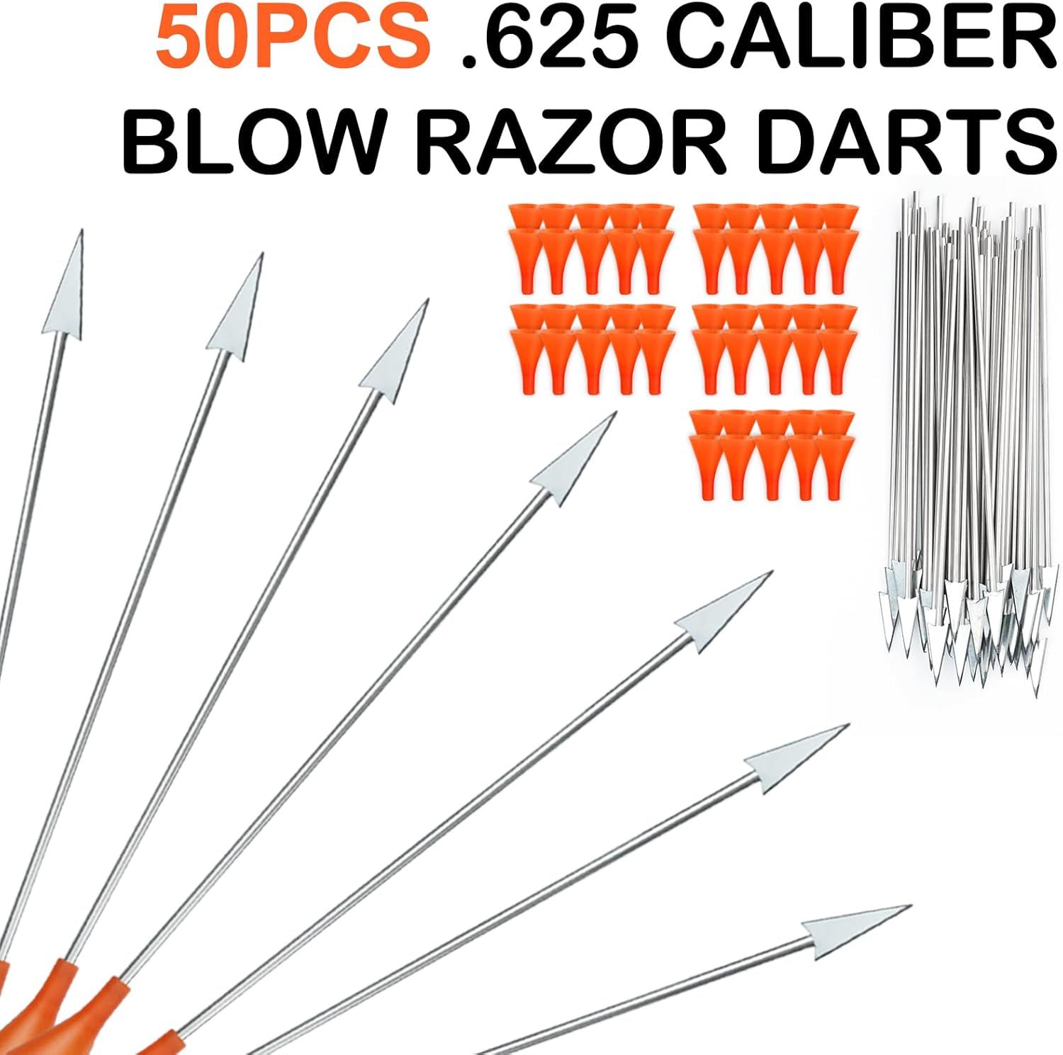 50PCS .625 Caliber Blow Razor Darts for All .625 Big Bore Caliber Blowguns, Razor Darts for Practice, Birds, Rats, and Small Prey