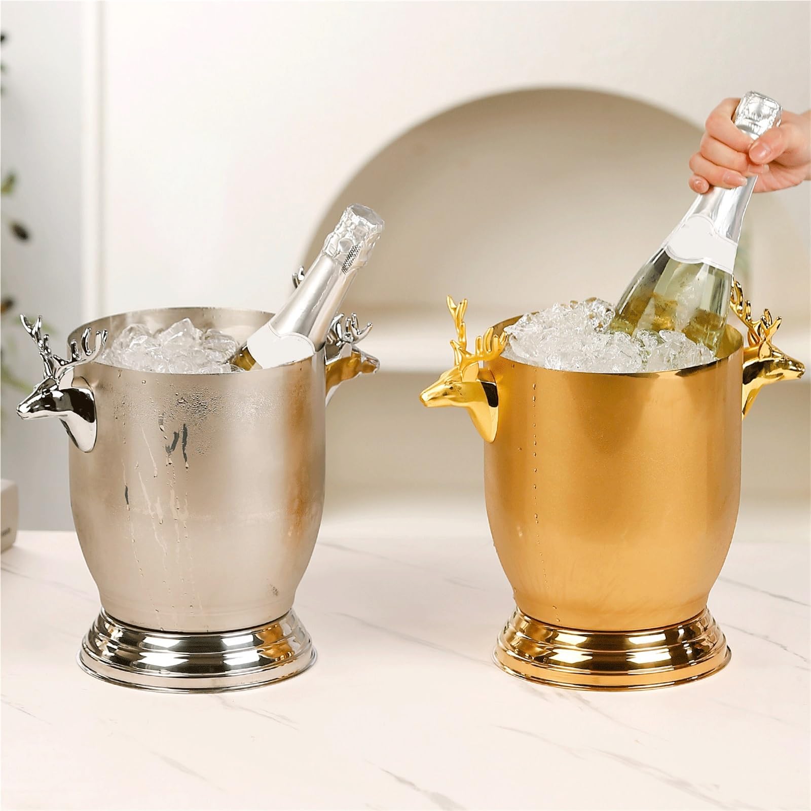 DengxiaoqingOZ Cubo de champán Cubo de Hielo Grande Acero Inoxidable for Fiestas en casa Cubo/Enfriador de Bebidas(Silver)