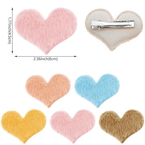 Miniatura 2 de 30 pinzas para el pelo con forma de corazón esponjoso Y2K, lindos pasadores de pelo de felpa en forma de corazón de cocodrilo, pinzas decorativas