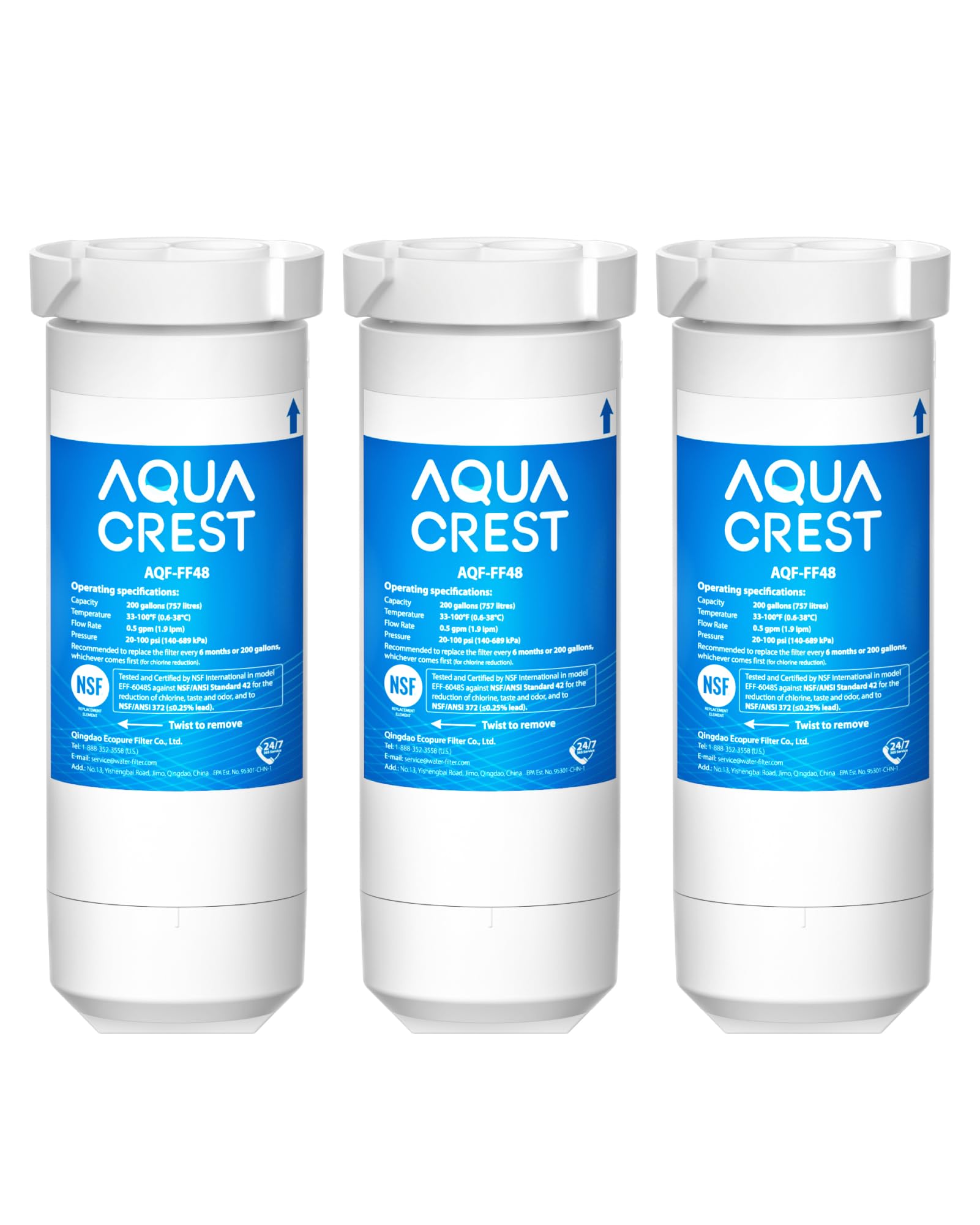 AQUACREST XWF NSF Certified Refrigerator Water Filter, Compatible with GE XWF, Pack of 3 (Packaging may vary)