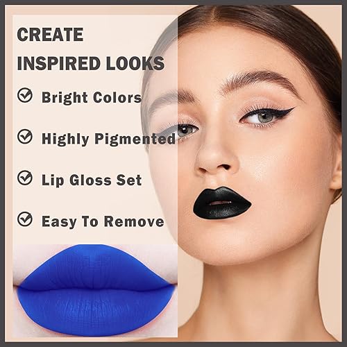 Miniatura 4 de 3 colores negro lápiz labial ojo palo negro mate azul cara cuerpo pintura fútbol béisbol softbol labios brillo conjunto para deportes disfraces