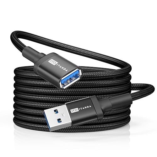 ITD ITANDA 10FT USB Extension Cable USB 3.0 Extension Cord Type A Male to Female 5Gbps Data Transfer for Keyboard, Mouse, PlayStation, Xbox, Flash Drive, Printer, Camera and More, Black - 10 FT - Black