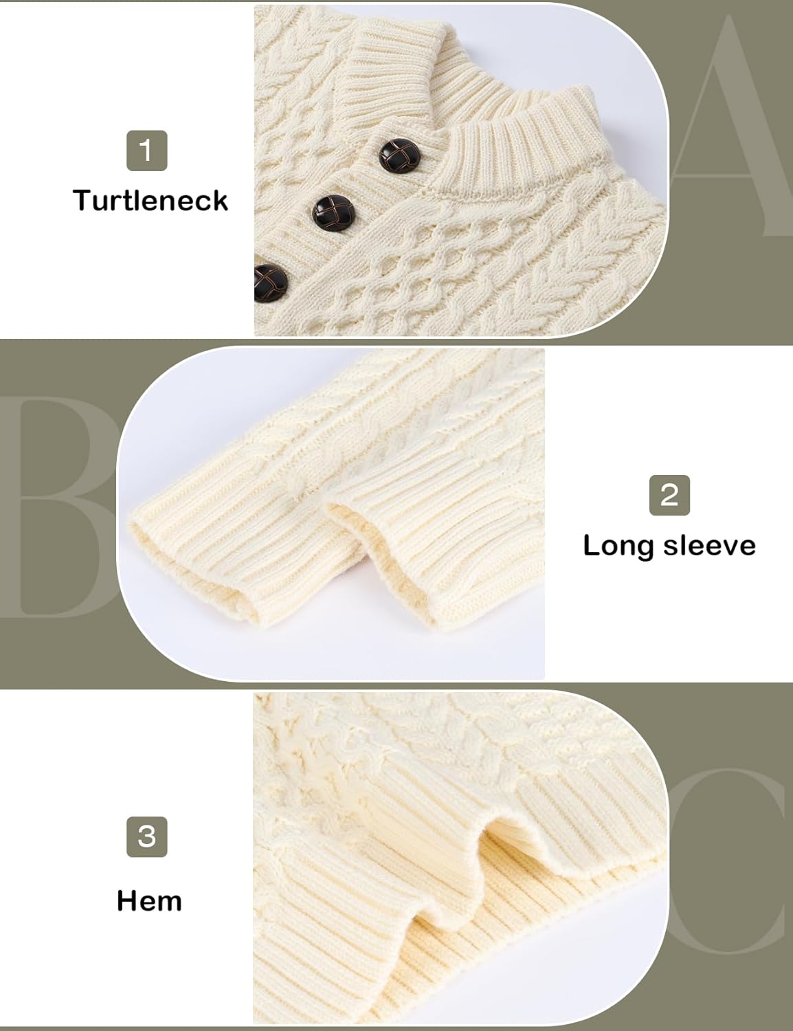 Yimoon Boys Sweater Kids Turtleneck Pullover Cable Knit Sweaters - Image 7