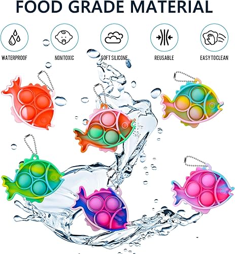 Miniatura 3 de Juguetes para ansiedad a granel para niños, recuerdos de fiesta de cumpleaños para niños, 20 unidades de lindos mini llavero de pez para reventar,