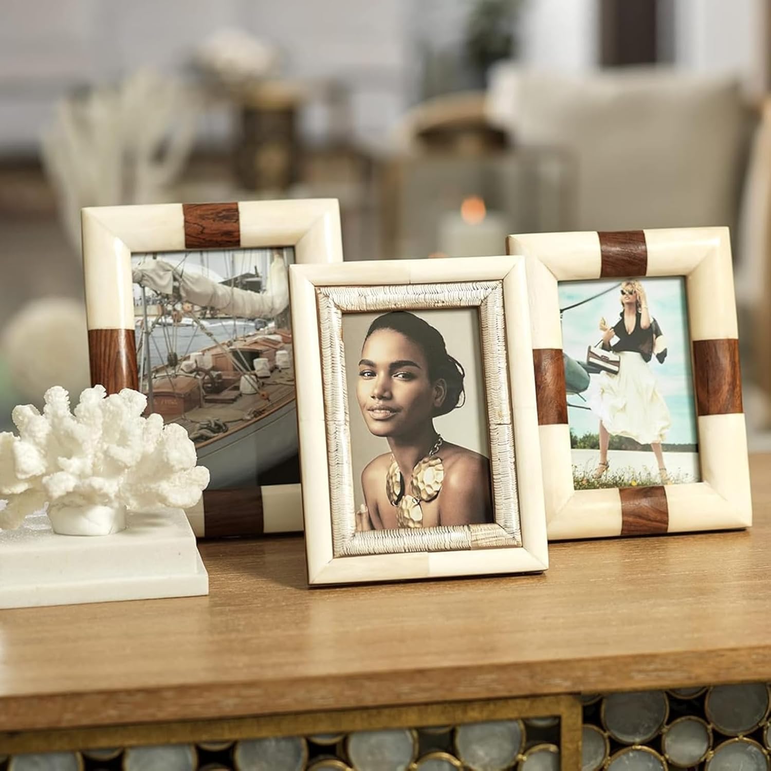 Zodax Oyster White Bone & Shagrin Horn Photo Frame 4x6. IN-6012