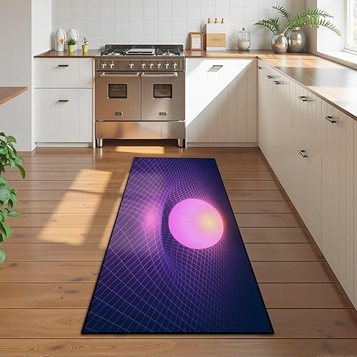 Miniatura 6 de Runner Rug Washable 2x6 Black Hole Gravity Grid Glowing Ball Sun 80s synthwave Non-Slip Hallway Area Rug Indoor Outdoor Home Decor for Entryway