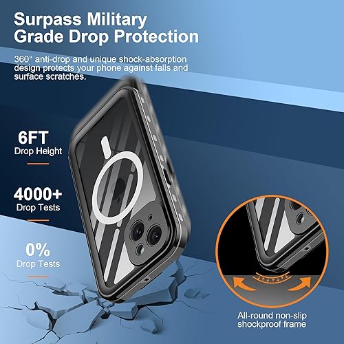 Miniatura 4 de Ezanmull Funda impermeable para iPhone 14 Plus con protector de pantalla integrado y compatible con MagSafe, resistente carcasa de cuerpo completo,
