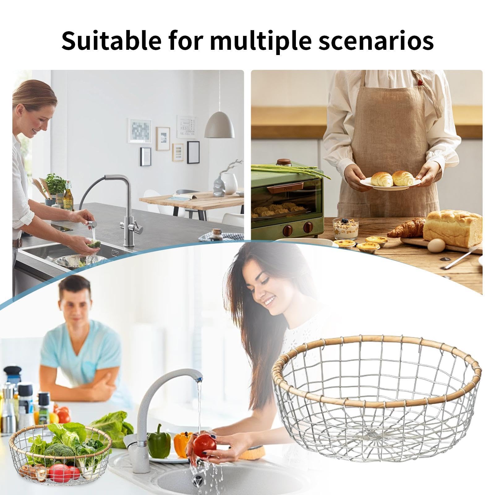 Cesto per Frutta in Filo Metallico per Cucina, Bancone, Verdura