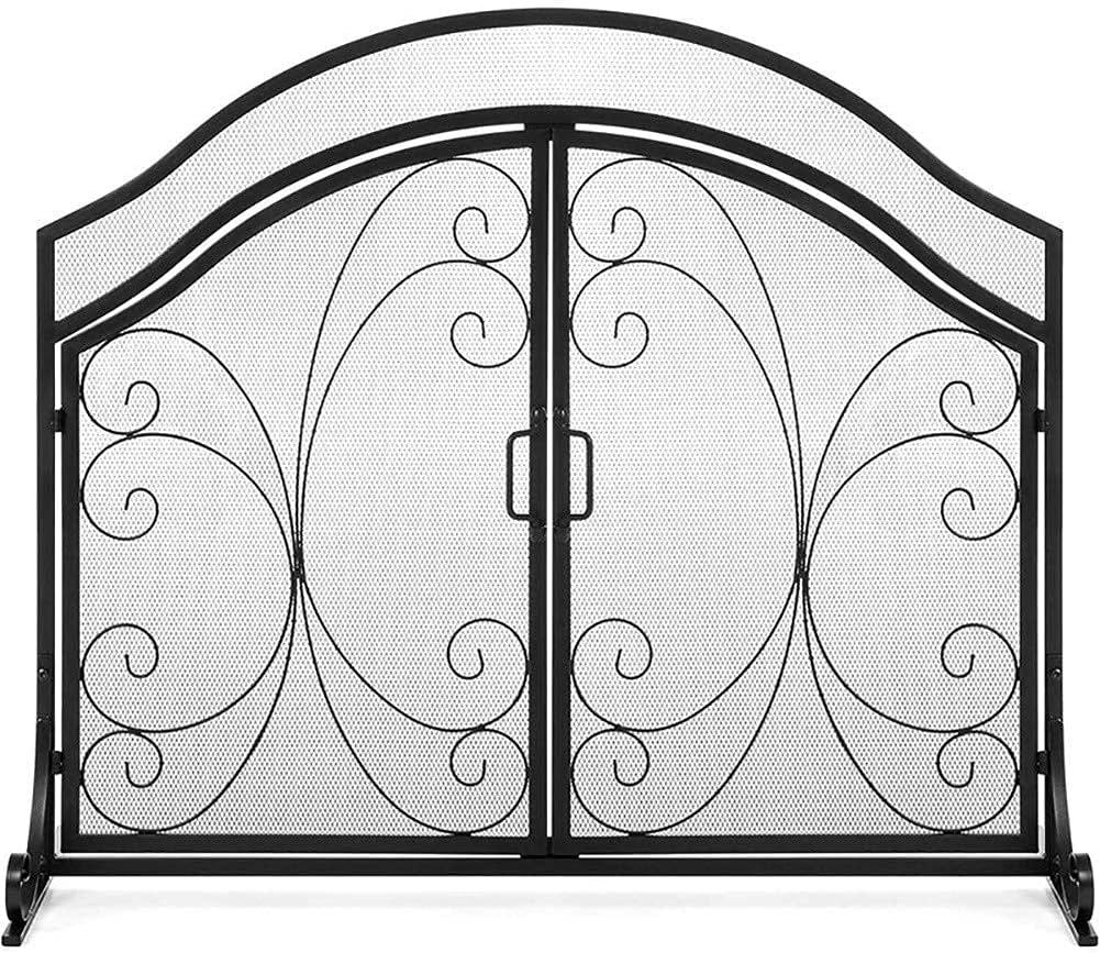 Fireplace Screen Guard, Fireplace Screen Fireplace Screen with Doors， Baby Safe Proof Wrought Iron Fire Place Panels， 39.4" L × 13.8" W × 33.5" H