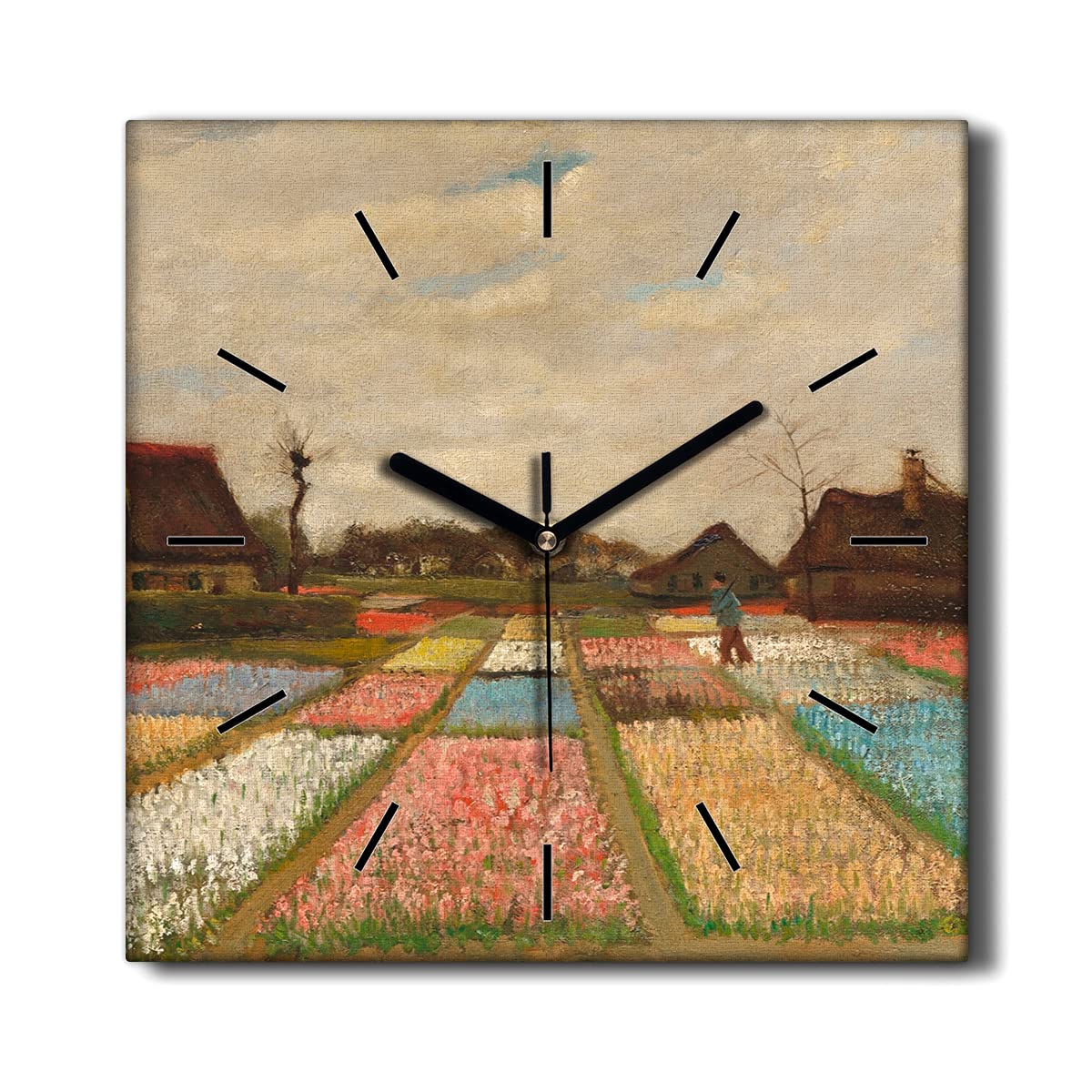Horloge murale toile décoration salon motif Champs de bulbes 30cm