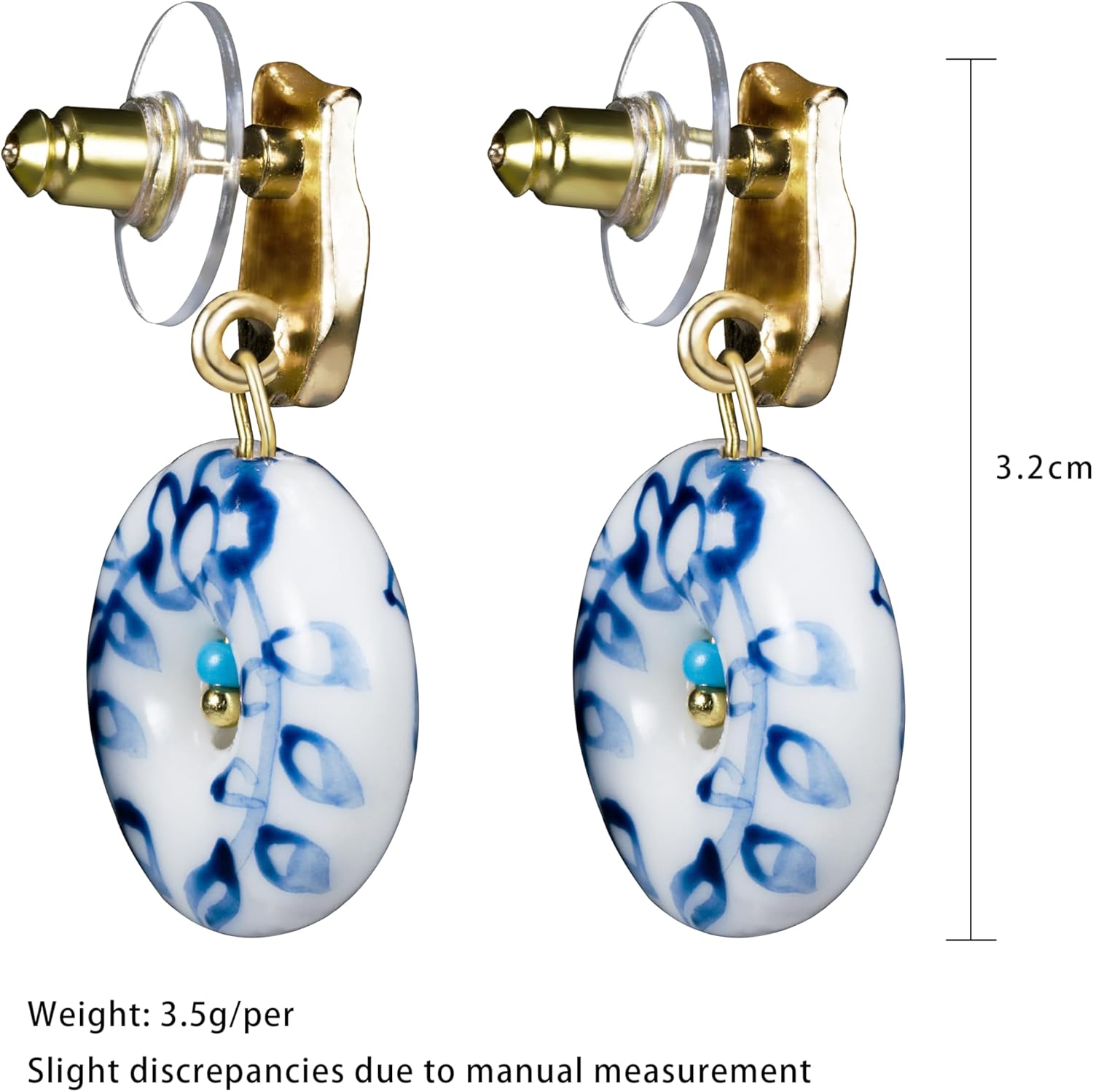 Blue and White Porcelain Earrings for Sensitive Ears Chinese Ceramic 18K Gold-Plated Handcrafted Vintage Jewelry for Women - Image 4