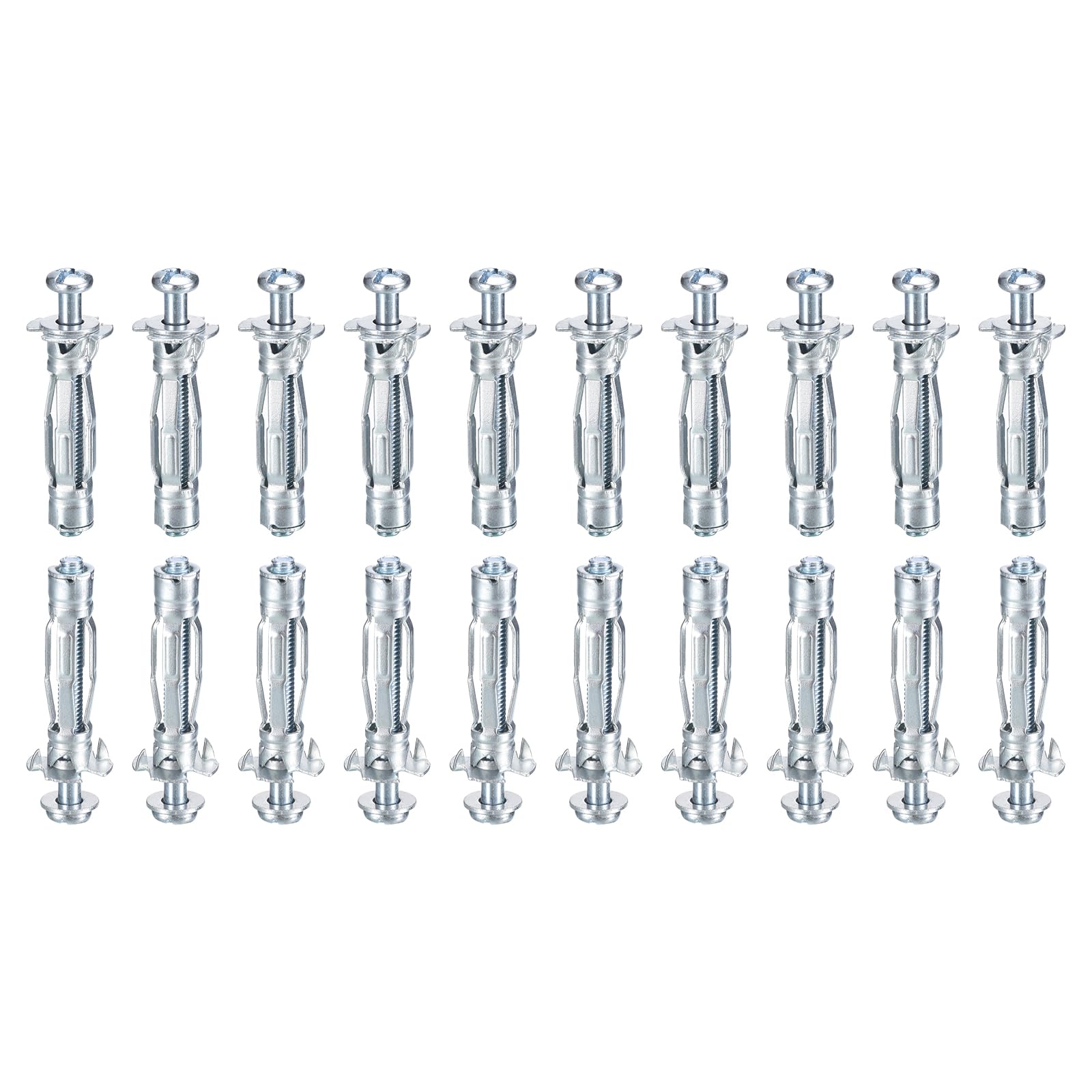 DTGN M4x32mm Hollow Wall Anchors - 20 Pack - Good for Hollow Wall Plaster Walls - Carbon Steel Hollow Drywall Anchors Screws, Silver