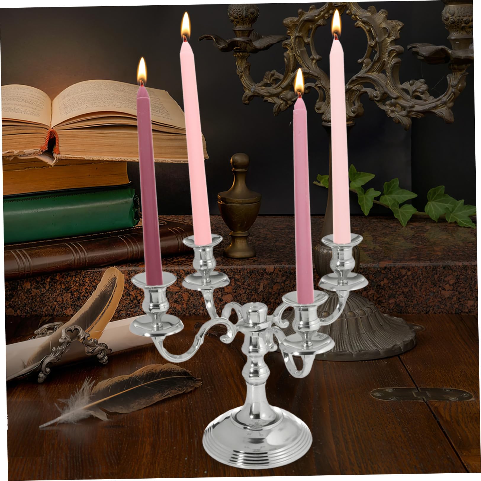Veemoon Velas Aromáticas de Poste Largo Degradado Rosa 4 Piezas Fragancia de Rosa Intensa sin Humo ni Olor para Decoración Romántica y Cenas en Comedor