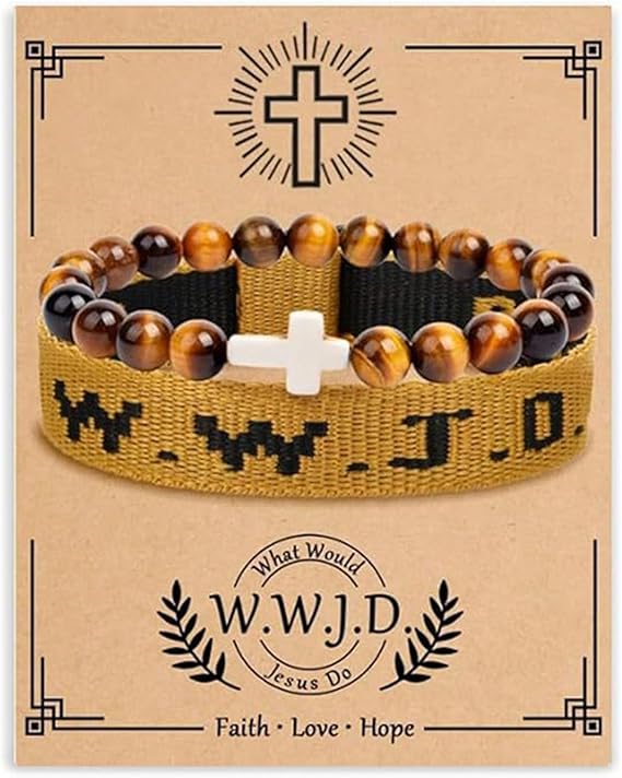 Amazon.co.jp: WWJD ブレスレット 2個 男女兼用 クロスビーズ