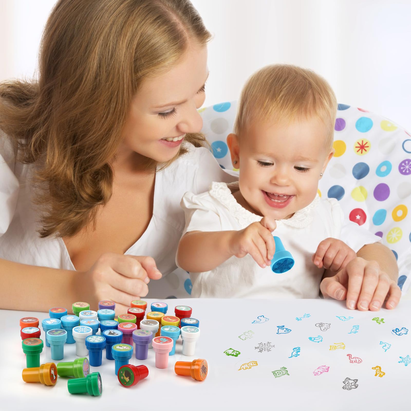 Tampons Motifs 50 Tampons Encreurs Enfants - Lot Motifs Animaux Et Fêtes Joyin Tampons Enfants