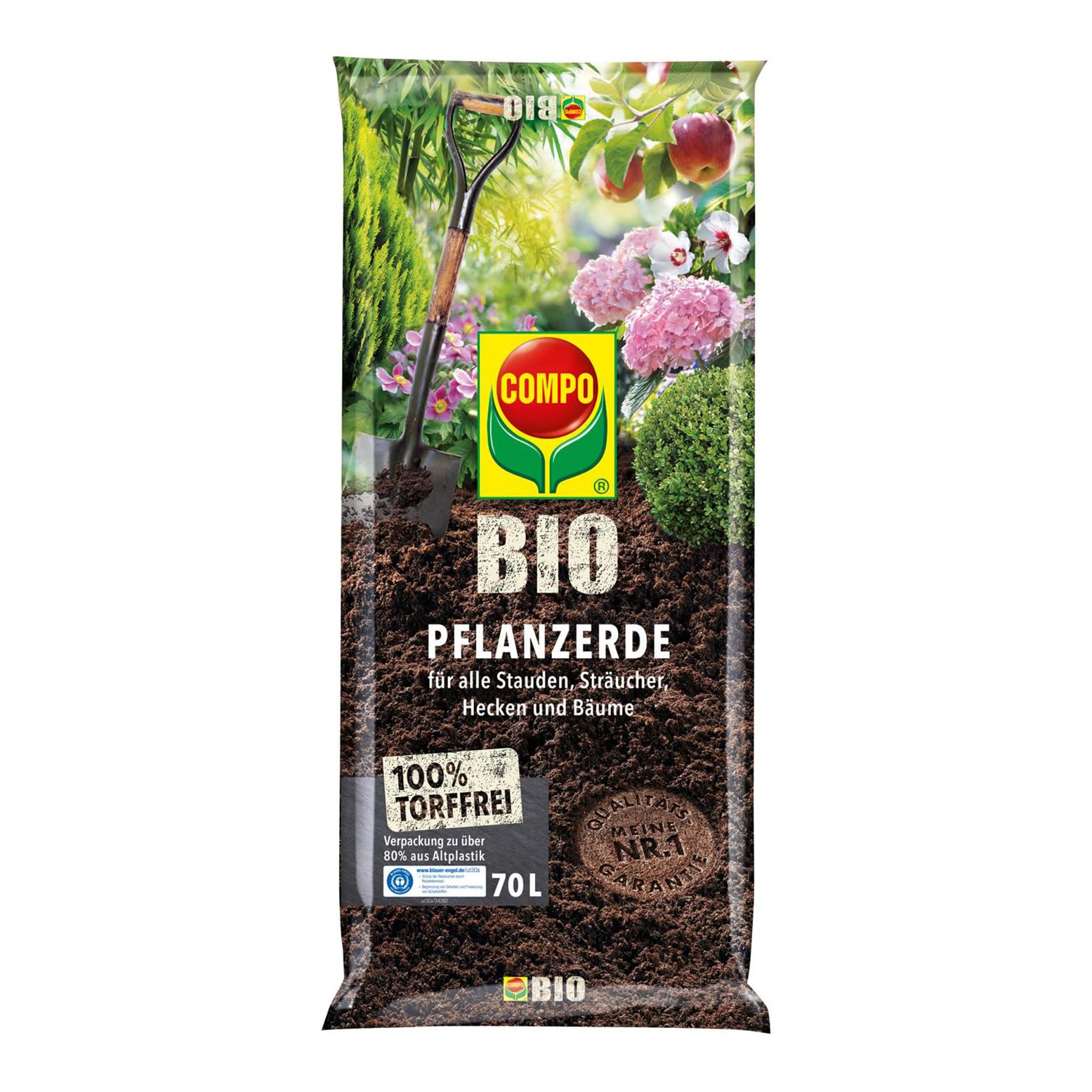 COMPO BIO Pflanzerde torffrei für Stauden, Hecken, Büsche und Bäume