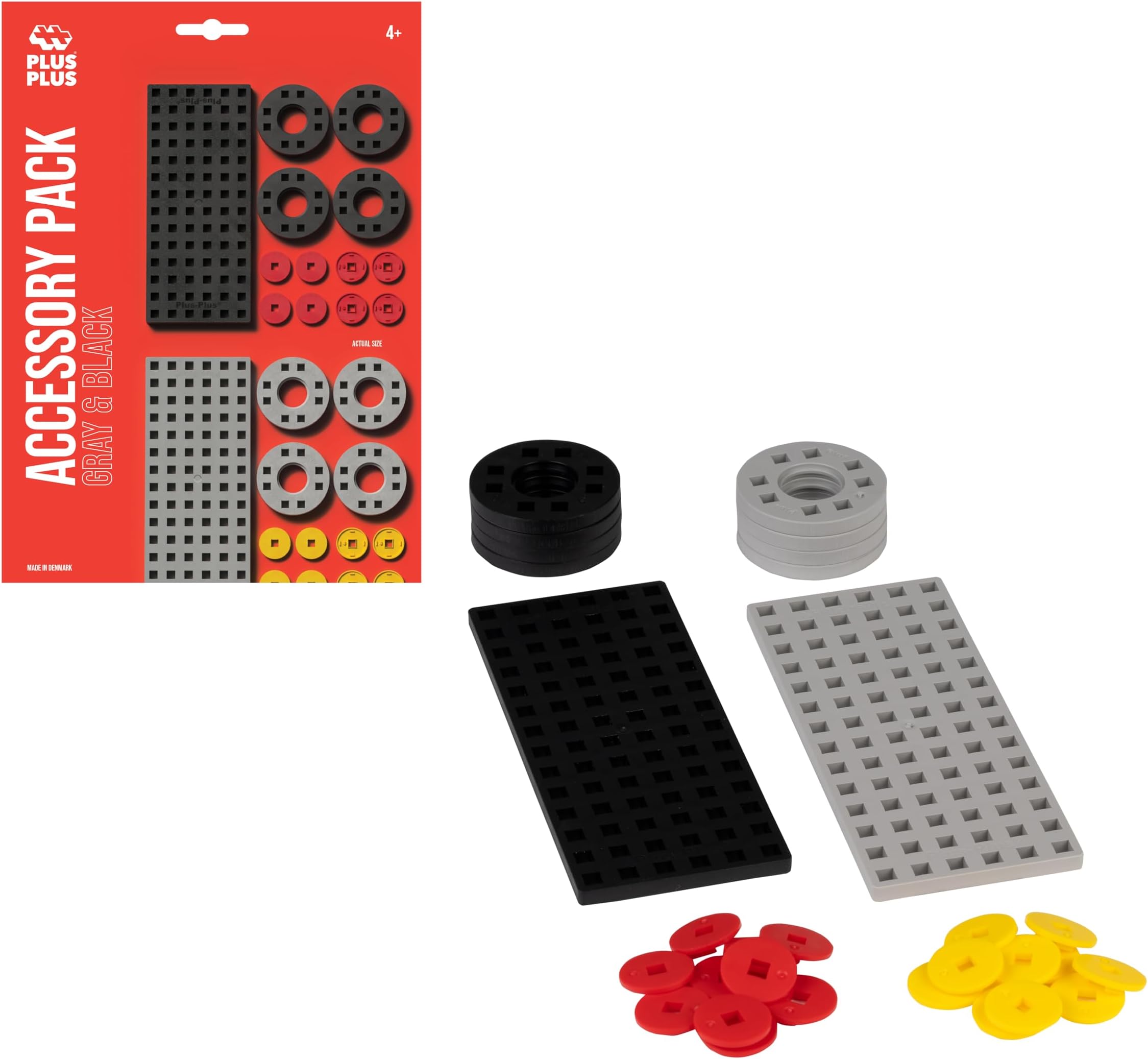 Toy Accessories for Kids 5 Plus Years Old - Accessory Pack with 2 Base Plates, 8 Wheels and 4 Hubs - Grey and Black