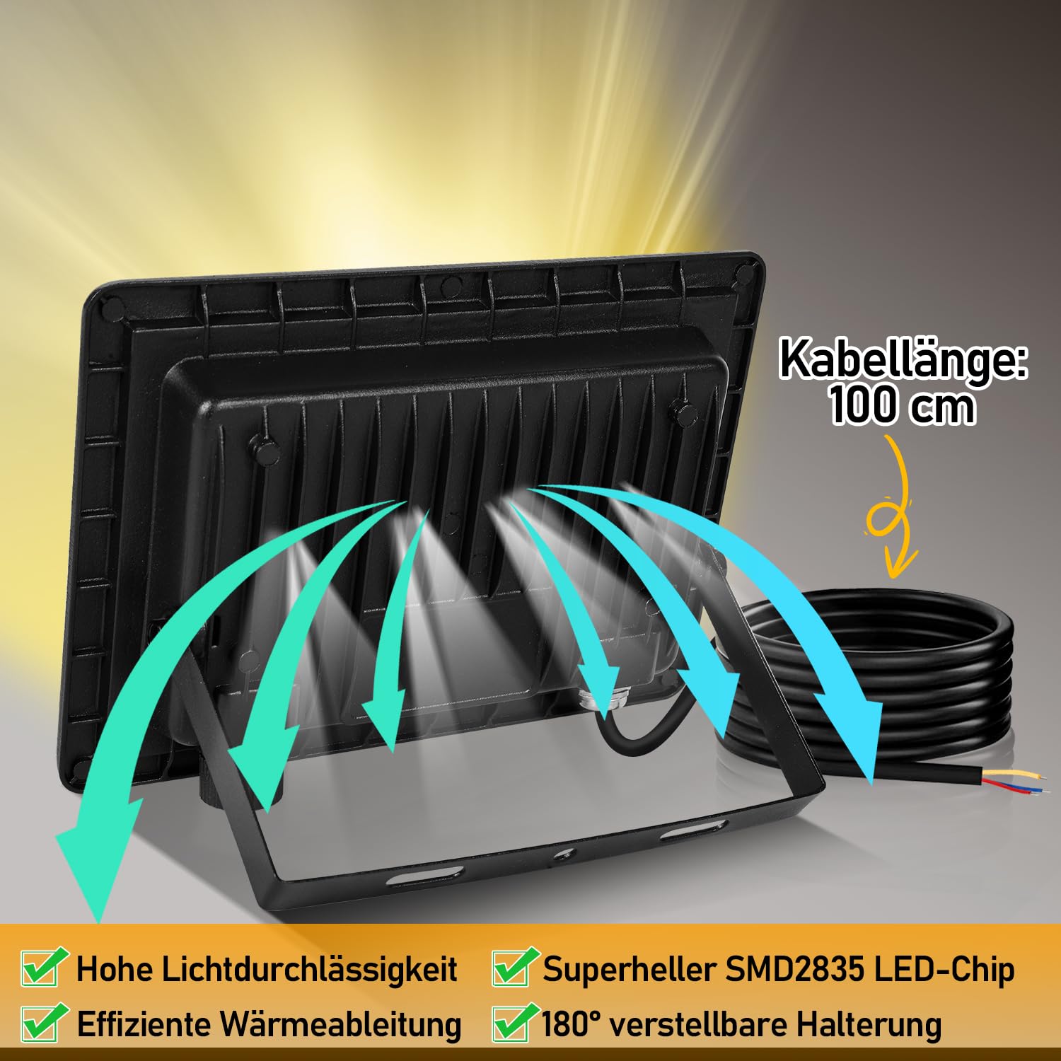 50W 10x LED Focos para exteriores, 3 ajustable temperatura de color, LED iluminación de pared proyector ángulo de haz 120 °, IP66 impermeable LED de luz de pared, para patio campo de deportes