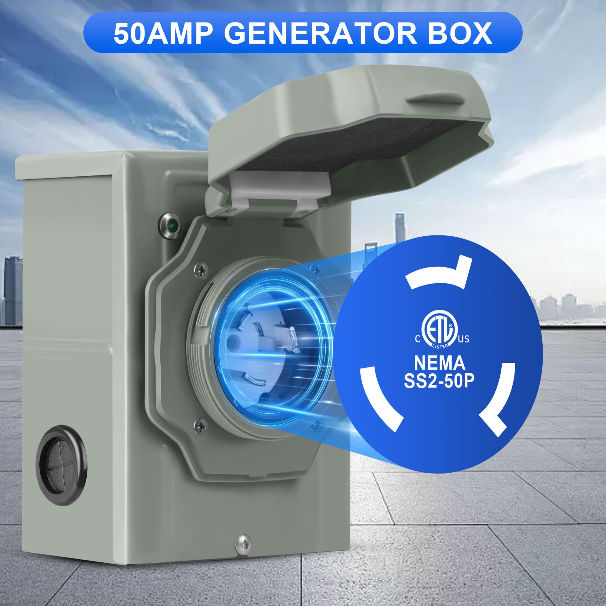 Snapklik.com : 50 Amp Generator Inlet Box, NEMA SS2-50 Pre-Drilled ...