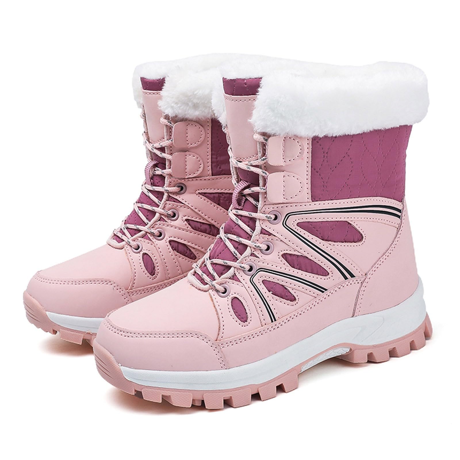 Schneeboots DamenWomen's Boots Damen Wintermode Verdickung Warme Schnürung Einfarbige Schneestiefel rutschfeste Bequeme Stiefel
