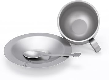 Keith Titanium Ti3601 Double-Wall Coffee Cup with Saucer and Spoon