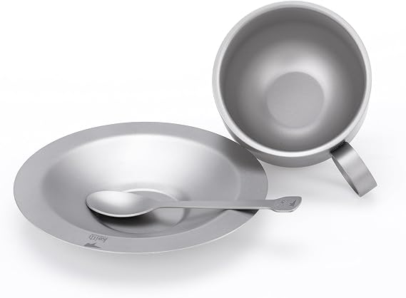 Keith Titanium Ti3601 Double-Wall Coffee Cup with Saucer and Spoon