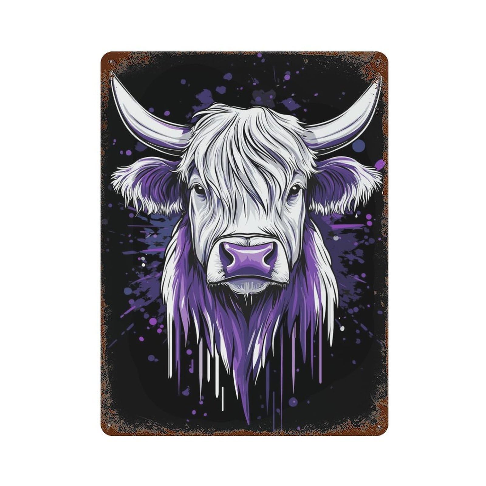 Purple Highland Cow Portrait Vintage Rust Metal Sign 15.7"x11.8", Shabby Chic Decor for Garage, Pub Or Kitchen