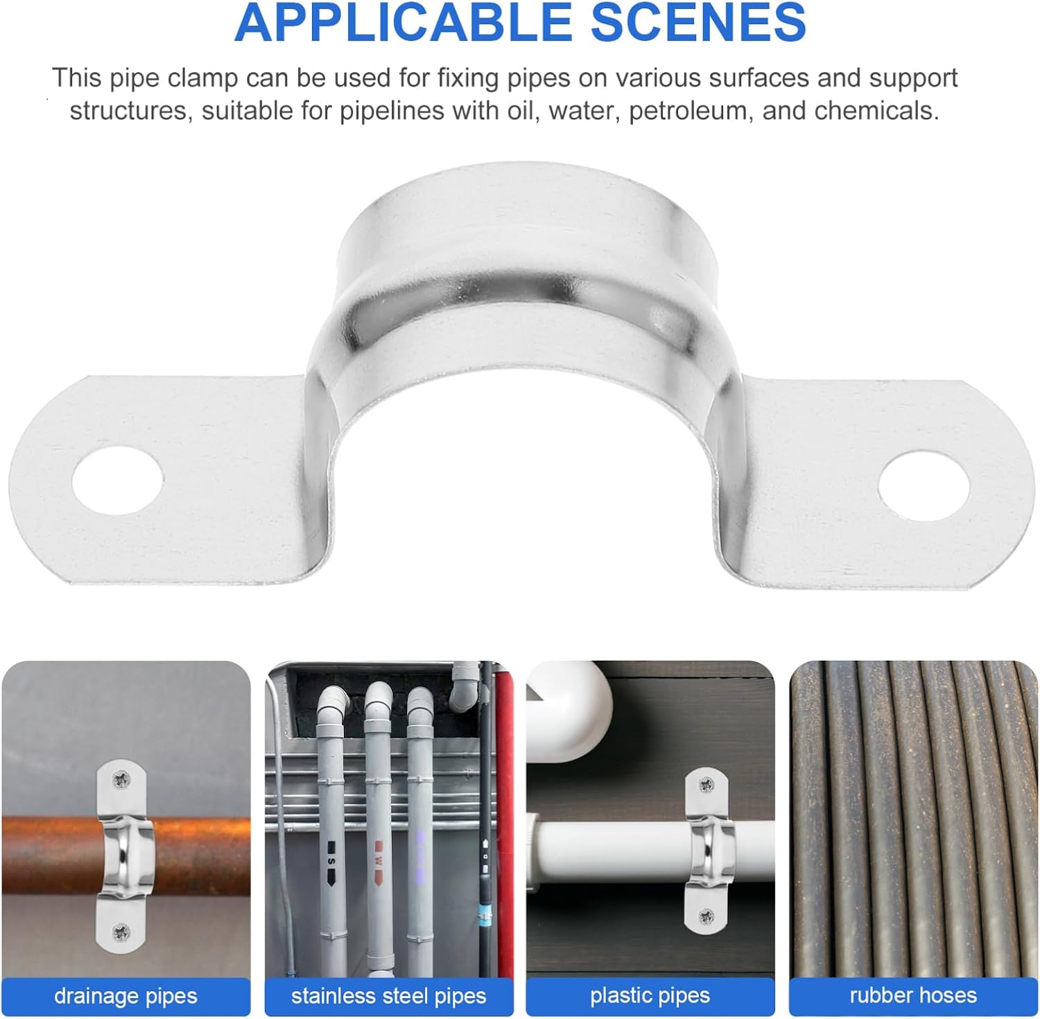 SOLUSTRE 100pcs U-tube Strap Clamps Heavy Duty Pipe Fasten Holder for Stainless Steel Tube Repair