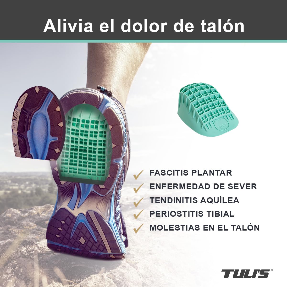 Tuli's Heavy Duty Heel Cups – Talonera Espolón Calcáneo – Taloneras Reforzadas para Fascitis Plantar y Enfermedad de Sever – Plantilla de Talón de Alta Absorción de Impactos, 1 par, Mediano