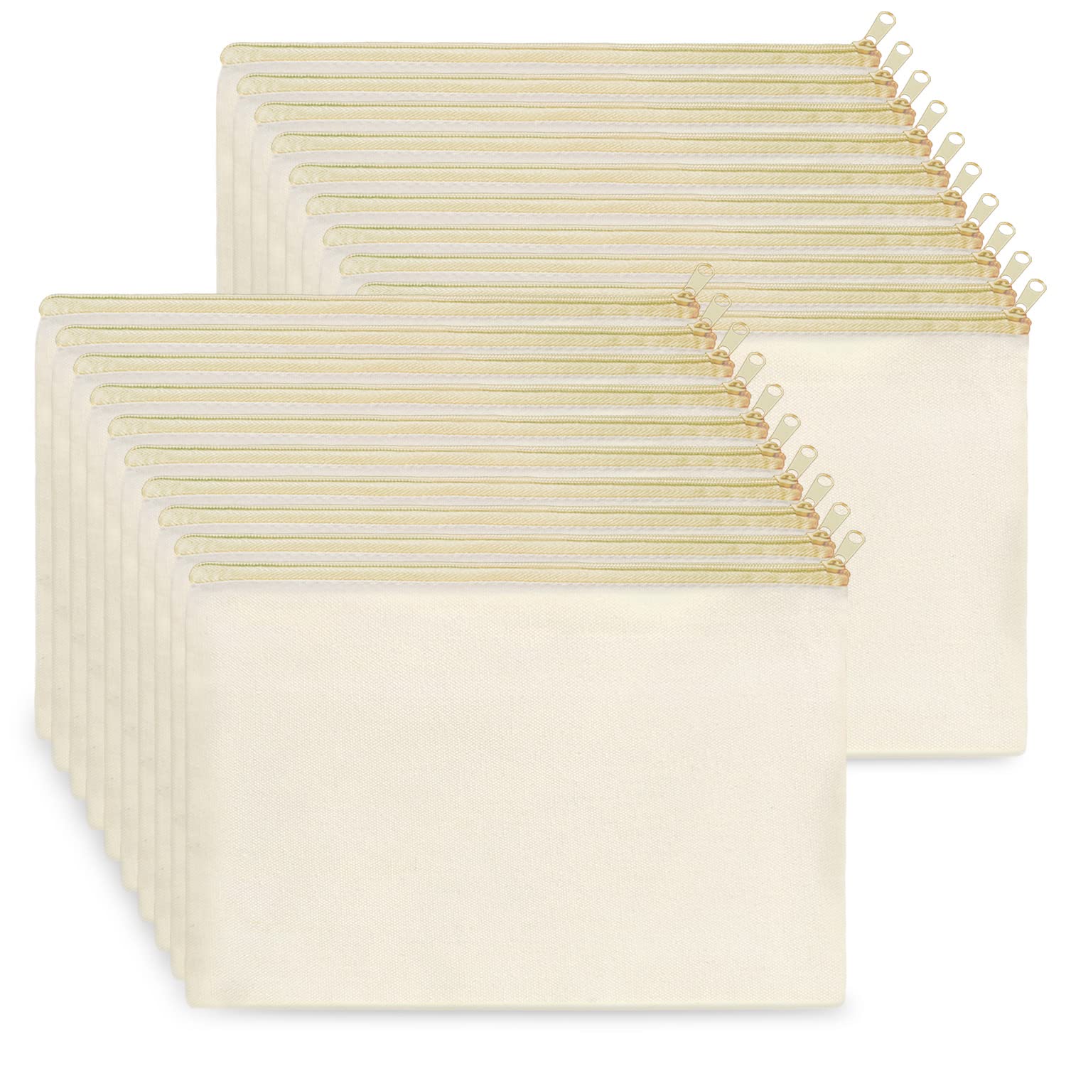 Koolmox Bulk Cosmetic Bags, 20pcs Multipurpose Makeup Bag with Zipper, Canvas Pencil Bag, Bulk Plain Beige Canvas Bag for Travel Storage Toiletry Organize Pouch Women DIY Craft Bag Gift Bag