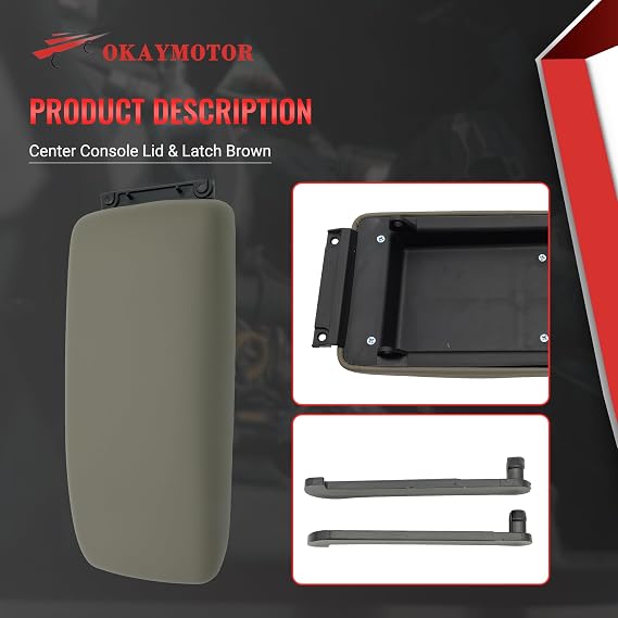 OKAY MOTOR Center Console Lid & Latch Brown for 1995-2000 Toyota Tacoma 1996-1998 4Runner 2.4L 2.7L 3.4L 5890535040E0 - Oak Tan